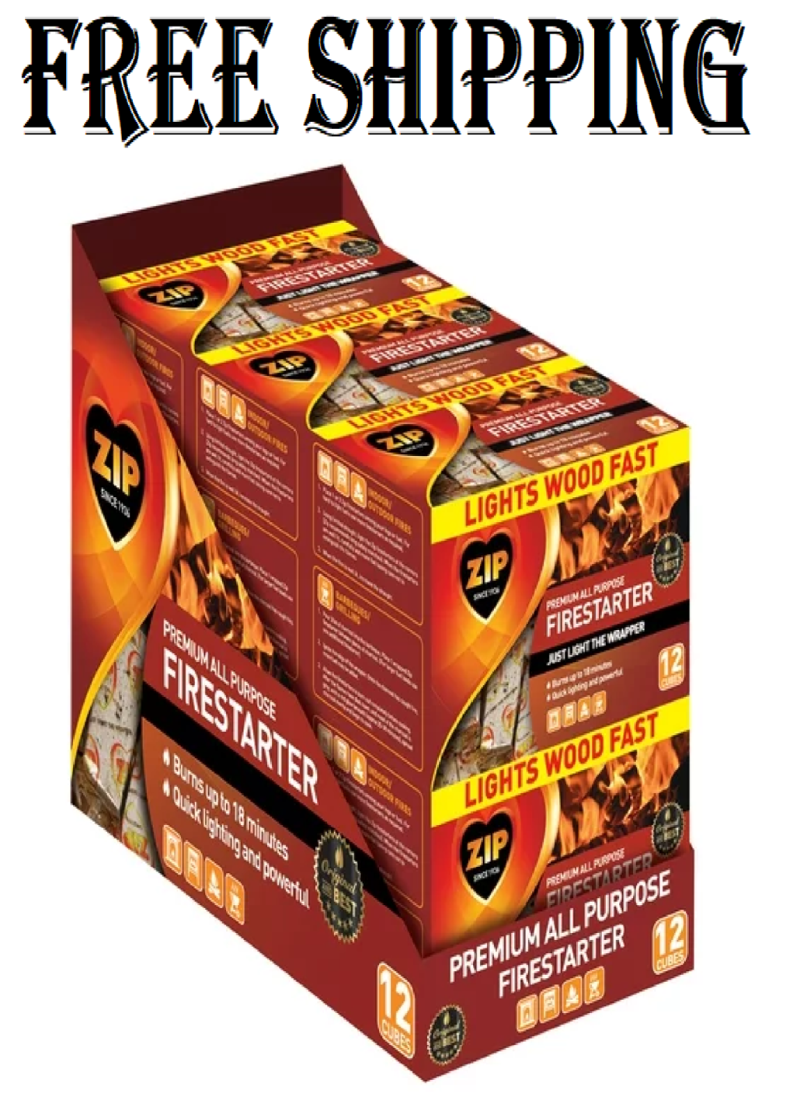 Zip Firestarters Premium All Purpose Wrapped Fire Starters 12 Pack New