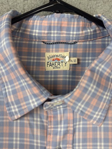 Faherty Shirt Mens XL Blue Pink Check Plaid Cotton Lyocell Stretch Dress EUC - Picture 2 of 15