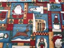 Chrismas holiday fabric piece 43 x 44 new uncut cotton snowman Santa