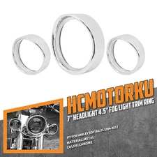 7"Headlight 4.5"Fog Light Visor Trim Ring Cover For Harley 94-17 Softail Fat Boy