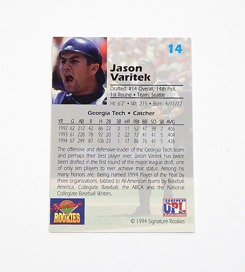 1994 Signature Rookies Jason Varitek RC 14 On Card Auto