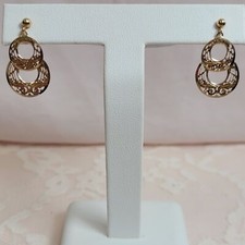 14K Yellow Gold Dangle Earrings, Graduated Circles, Vintage, Filigree
