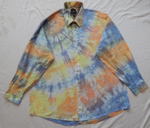 Tie Dye Blue Orange Long Sleeve Button Up Shirt - 2XL Hand Made XXL Psychedelic - Picture 4 of 8