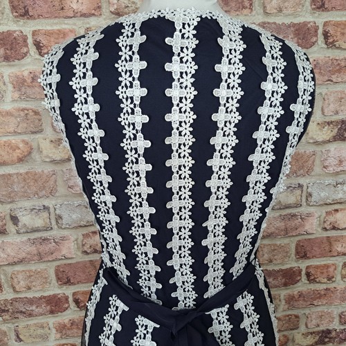 Phase Eight Dress Blue White Lace UK 12 Knee Length Straight Tie Waist - Picture 10 of 13