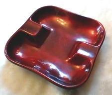 VINTAGE RED & BLACK CERAMIC ASHTRAY 7" SQUARE MID CENTURY MODERN JAPAN 