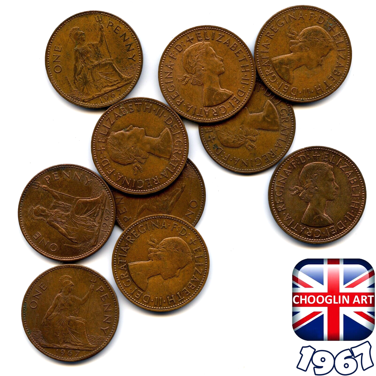 Great Britain 1967 One Penny Coin, Queen Elizabeth 2nd, An Ideal Gift Or For Craft Or Jewellery Making In Good Used (circulated) Condition