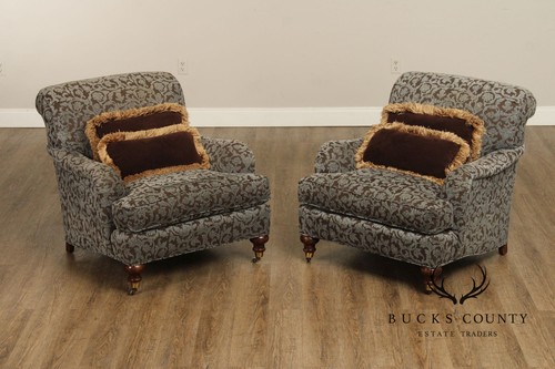 Robert Allen English Traditional Pair of Lounge Chairs and Ottoman - Picture 3 of 21