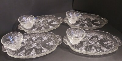 Mid Century Anchor Hocking Glass 8 pc. Serva-Snack Set for 4 Unused in Orig. Box
