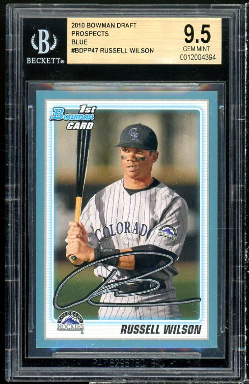 Russell Wilson Rookie Card 2010 Bowman Draft Prospects Blue #BDPP47 BGS 9.5