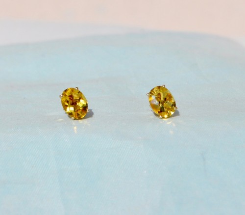 14k Solid Gold Natural Citrine Rose Cut Gemstone Earrings - Studs Oval Golden - Picture 6 of 6