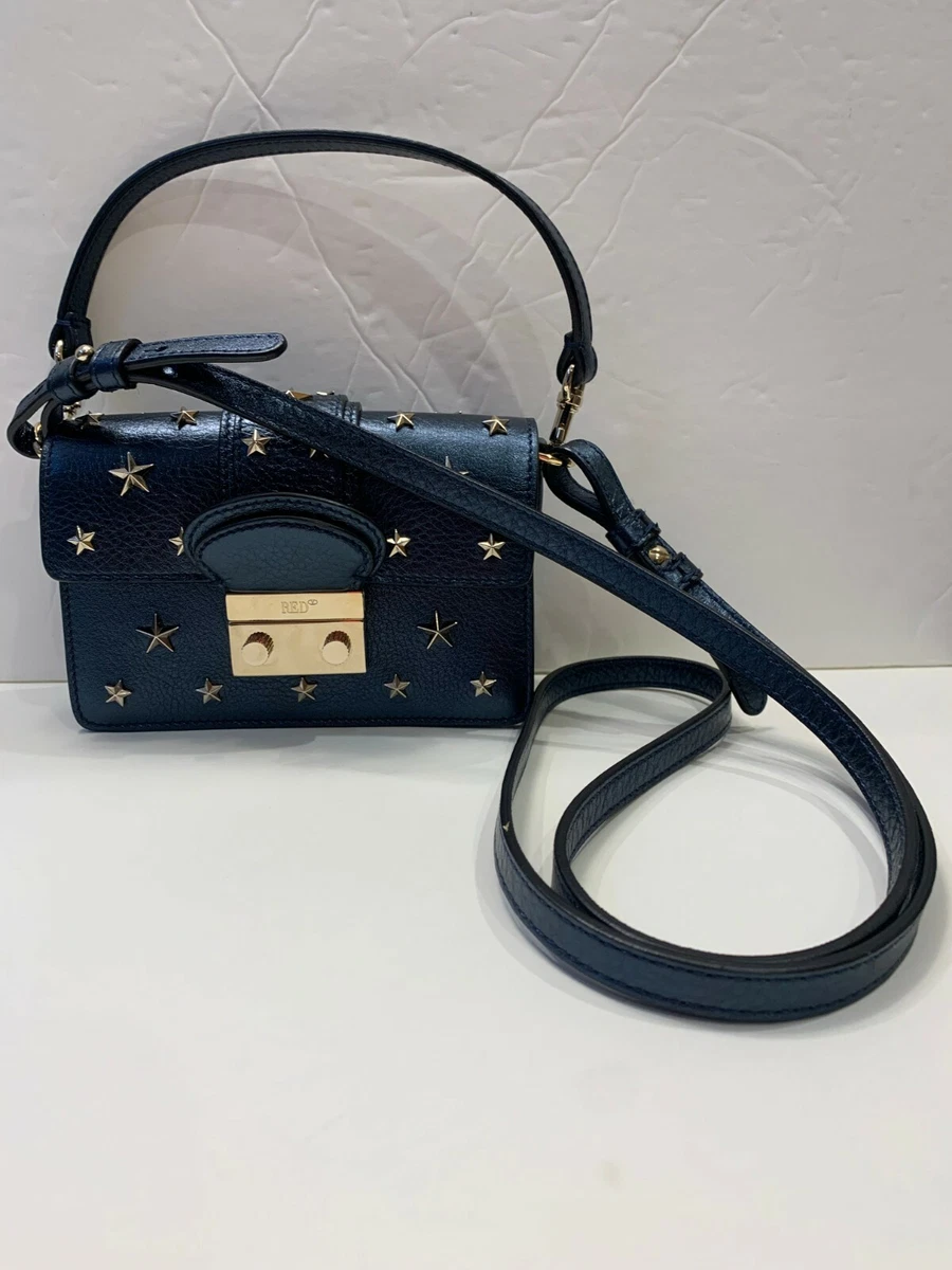 Red Valentino Star Studded Blue Metallic 2 Way Mini Crossbody Bag Purse EUC