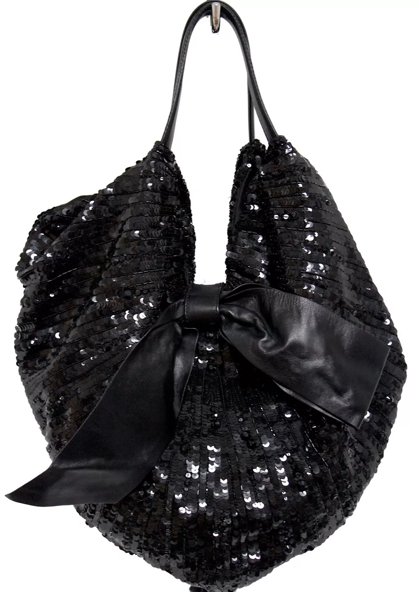 Valentino Large Black Sequin Bow Bag