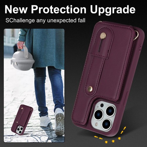 Custodia per iPhone 16 15 14 13 11 Pro Max portafoglio in pelle supporto cinturino a tracolla - Foto 10 di 65
