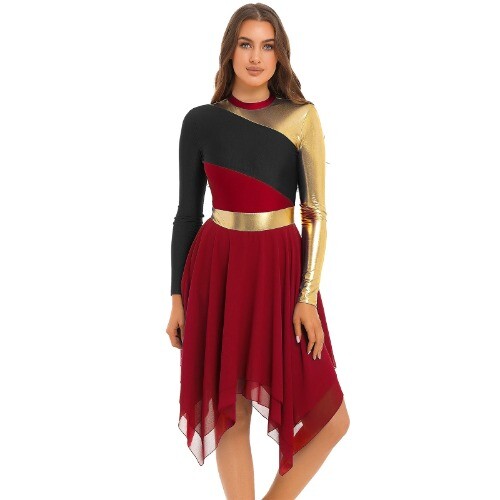Damen Langarm Farbblock Liturgisches Lobpreis Tanz Kleid Lyrisch Modern - Bild 7 von 29