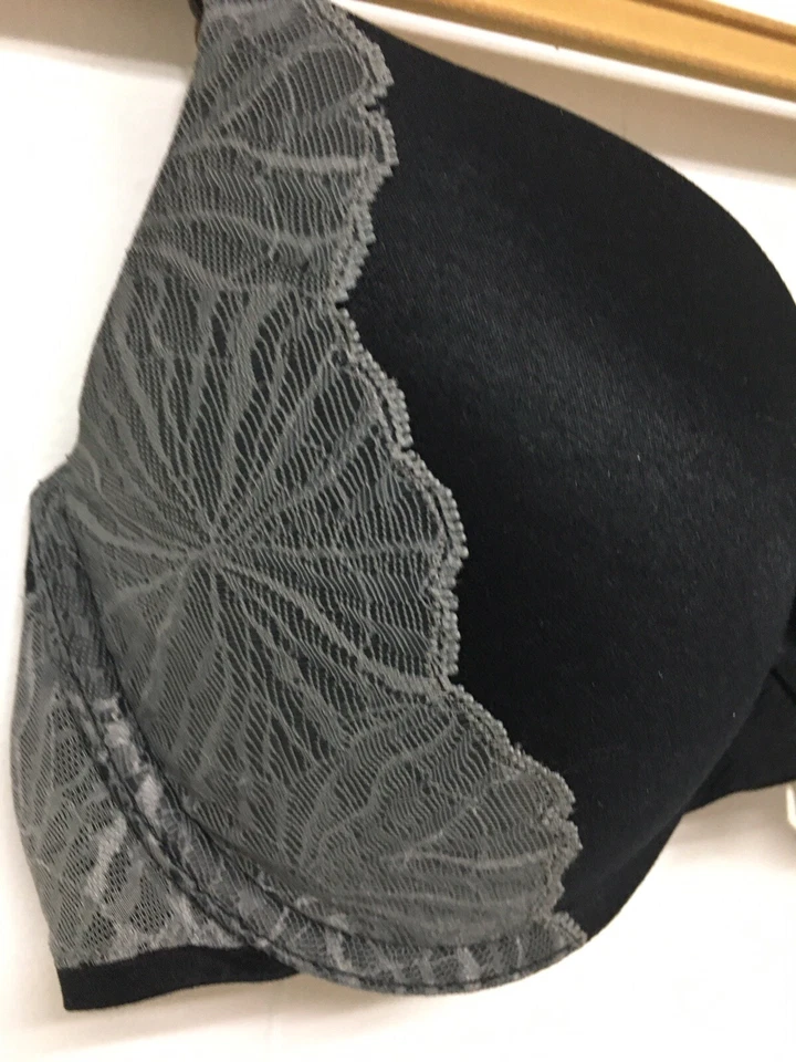 Donna Karan Bra Black Gray Lace 32D Push Up Underwire - Image 3 of 4