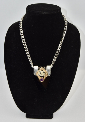 J Jansen Brutalist Onyx Gold & Silver Plated Austrian Crystal Statement Necklace