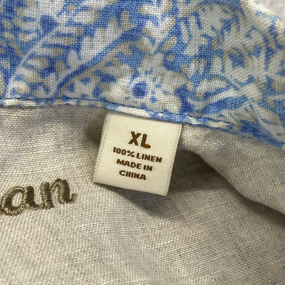 Camisa Caribeña Para Hombre XL Azul Blanco Cachemira Lino Abotonada Manga Corta Informal Foto 3 de 4