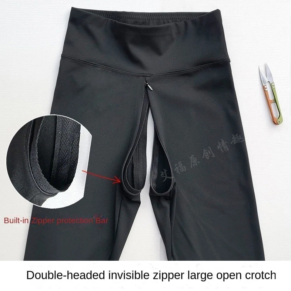 Invisible Zipper Open Crotch Black Leggings Outdoor Plus Size Women Yoga Pants - Image 3 of 4