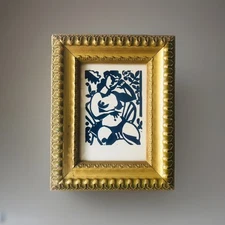 Framed Art Print Woodcut Framed Italian Gilded Frame 6” x 7” Not Signed