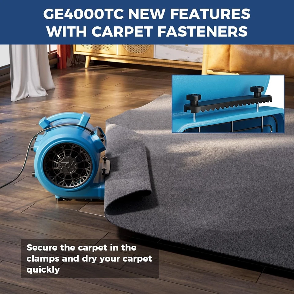 ALORAIR GE4000TC 4000 CFM 1 HP Air Mover Carpet Dryer Blower Floor Fan - Blue - Image 3 of 4