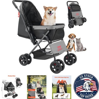 Lightweight and Portable Dog Stroller with Quick One-Hand Fold - Black & Gray