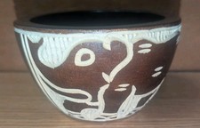 African Hand Carved Black Wooden Decorative Bowl Elephant