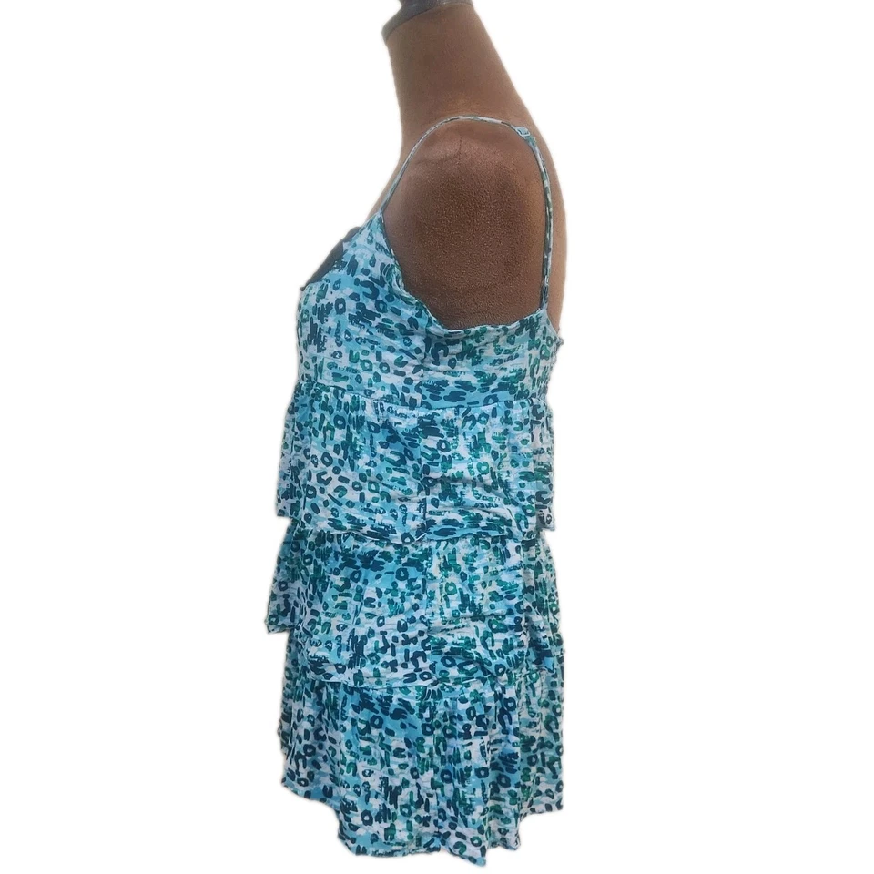 Y2K Babydoll Cami размер M синий зеленый леопард ярусный бак грязи винтажный крючком - Изображение 2 из 4