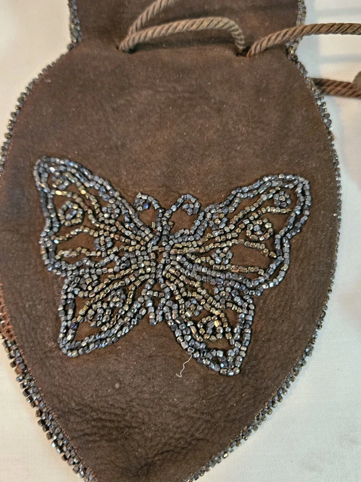 СТАРИННЫЙ кожаный бабочка дизайн бисером сумочки сумка / изменить сумочки уникальный - Изображение 2 из 4