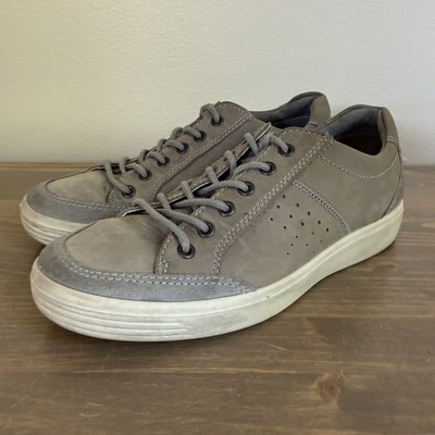 Ecco Men's 6 Grey Leather Soft Classic Lace Up Sneakers Shoes
