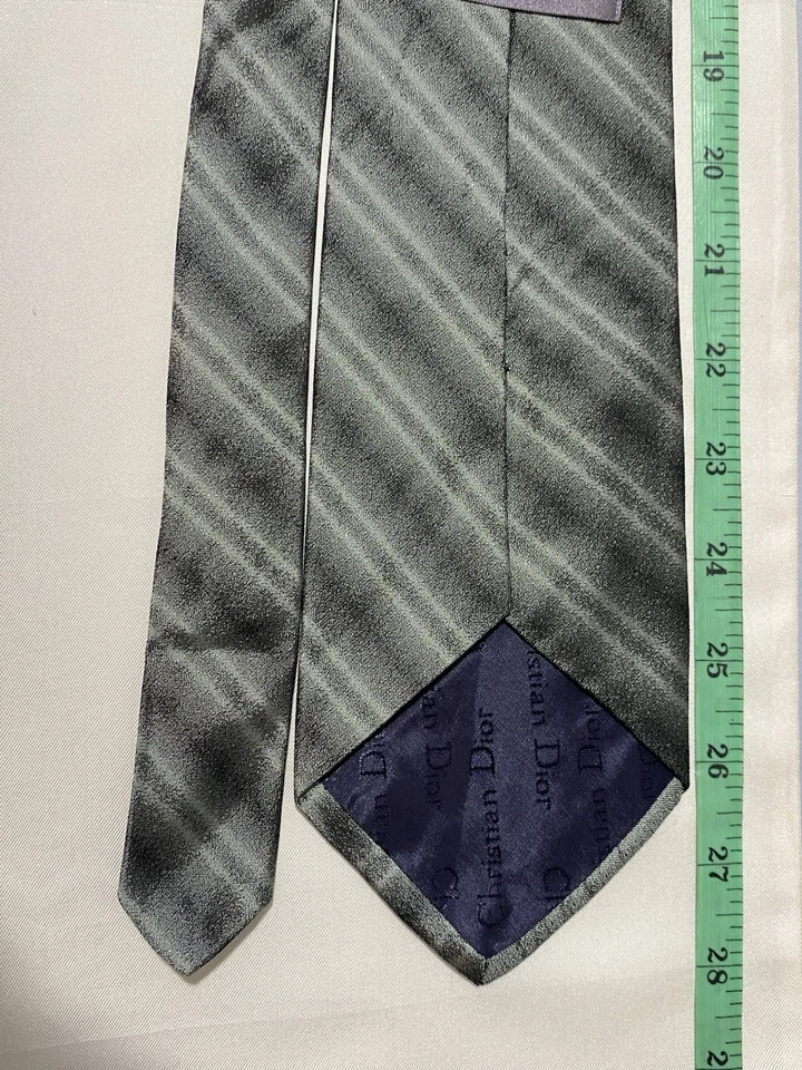 Christian Dior Made In Canada Green Striped Silk Men’s Tie  - Image 4 of 4