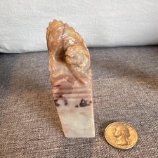 Chinese Stone Seal Beige Brown Carved Lion Top Red Engraved Characters