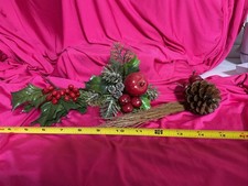 Lot Of 3 Vintage Christmas Greenery Holly Pine Cones Picks