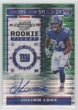 2019 Contenders Optic Rookie Ticket Green Pulsar Prizm /27 Julian Love Auto 1x9