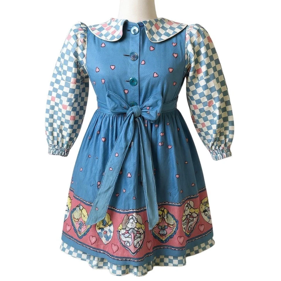 Daisy Kingdom Girls Dress Size 4 Blue Checkered Vintage Party NOTES - AC - Image 3 of 4
