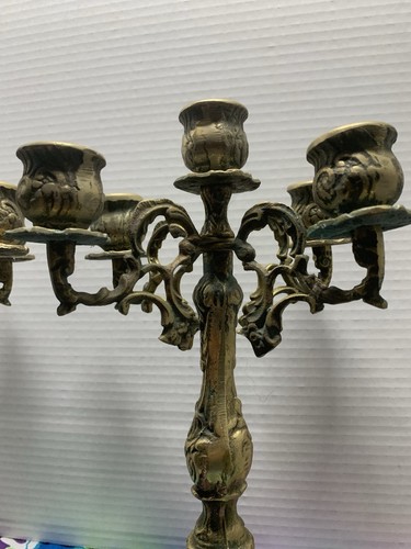 Vintage Solid Brass Candelabra Pair 7&5 Arm Gothic Ornate Embossed Candle Holder - Picture 5 of 21