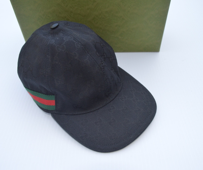 Authentic Gucci Size XL Black Monogram GG Green and Red Web