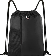 Black Drawstring Backpack Gym Bag for Men Women String Sports Backpack with Wate