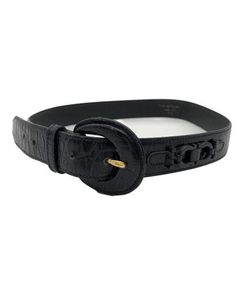 Gancini Embossed Leather Belt with Signature Detailing