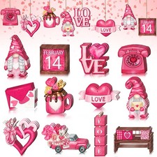 Spiareal 36 Pcs Valentine's Day Wooden Ornaments Pink Valentines Tree