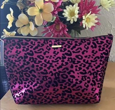 Juicy Couture Pyramid Beauty Bag Black/Pink Leopard Makeup Bag Zipper
