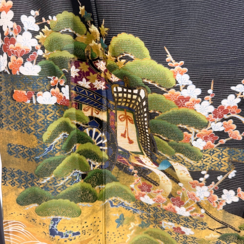 Japanese Kimono polyester wedding kimono Summer kimono Msize "kurotomesode" 5962 View 5
