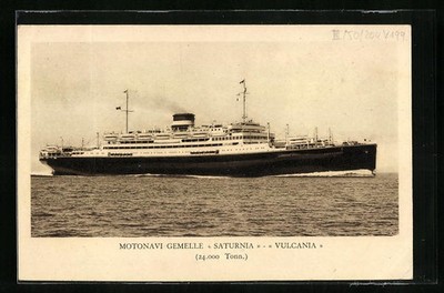 Passenger Ship Saturnia in Full Speed, Postcard 1929 