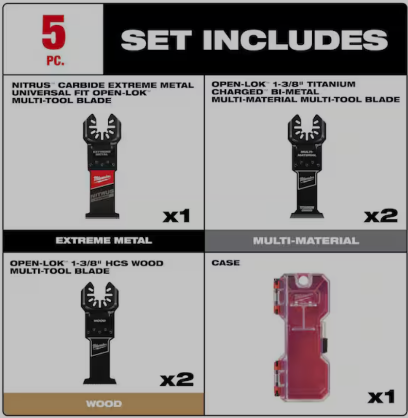 Multi-Tool Oscillating Blade Kit w/ NITRUS & Bi-Metal Blades (5-Piece)