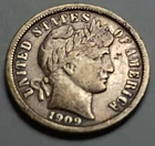 US Barber Dime 10C 1909 Philadelphia Silver 0.9 Business KM#113