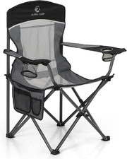 Image of Camping Folding Chair Outdoor Mesh Back 160 KG with Cup Holder and Side Pocket