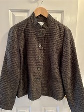 Coldwater Creek Blazer Womens M Gunmetal Black Crinkle Texture Button Up Jacket