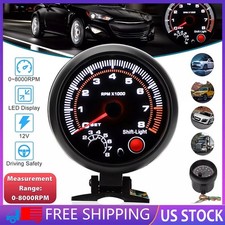 3.75in 0-8000rpm Car Tachometer Gauge Meter W Shift Light 5-level Brightness