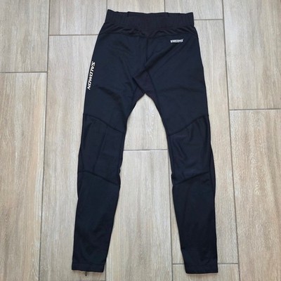 Salomon Windstopper Pants Womens M Black Running Trail Athletic Leggings Zip