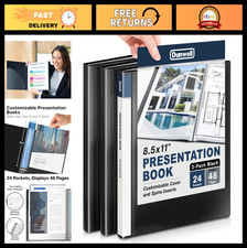 24-Pocket Presentation Binder 8.5x11, 48 Pages, Document Organizer, 3 Pack, Blac