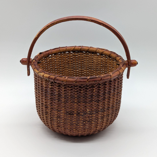VTG Nantucket Lightship Style Basket w/ Penny 1993 Swing Handle 6.5"x5" USA Made - Picture 2 of 14